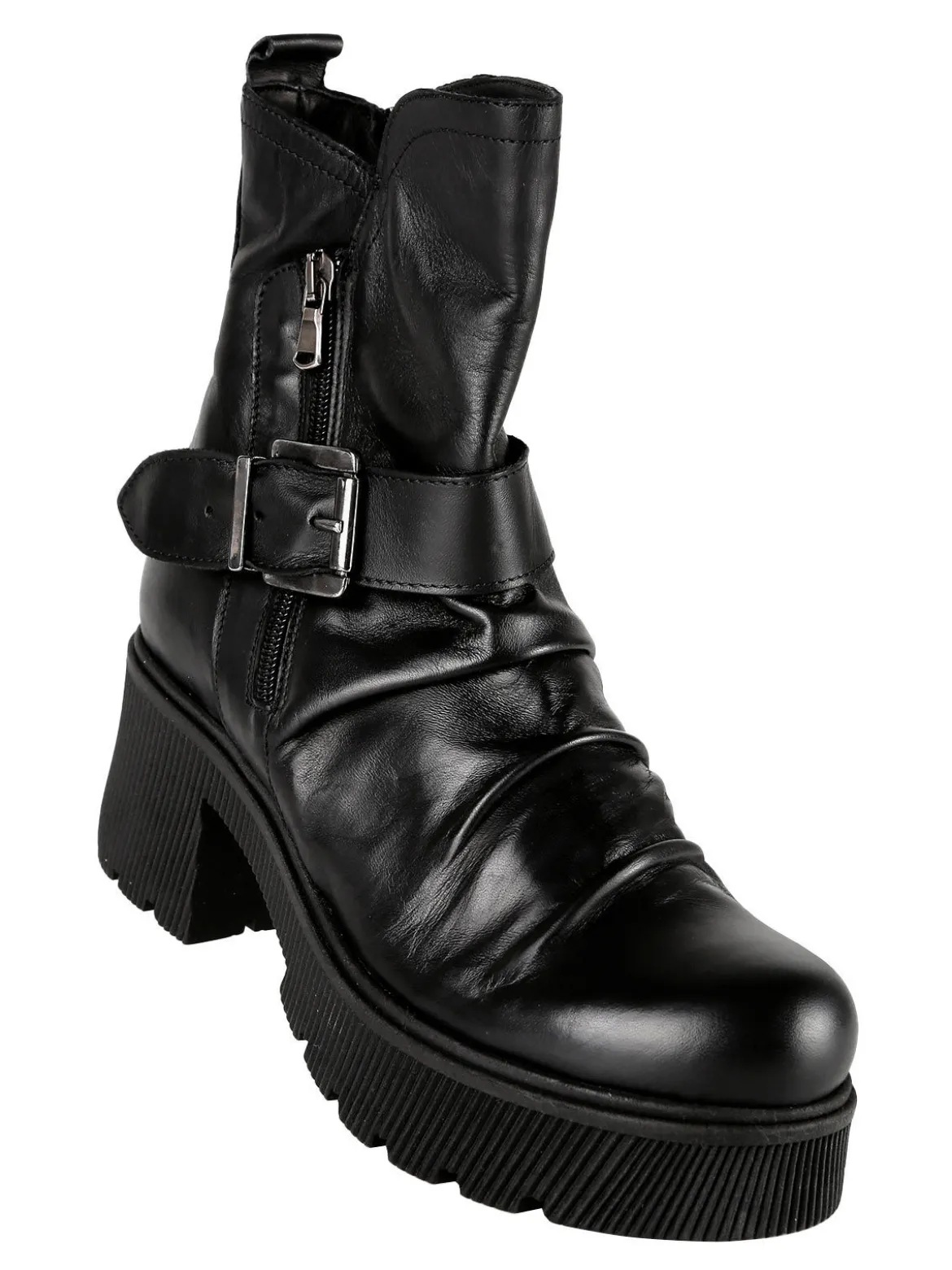 Made In Italy Stivaletti in pelle donna con tacco e plateau