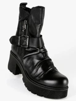 Made In Italy Stivaletti in pelle donna con tacco e plateau