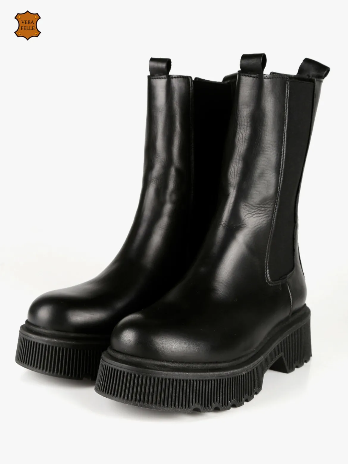 Made In Italy Stivaletti in pelle donna con tacco e plateau