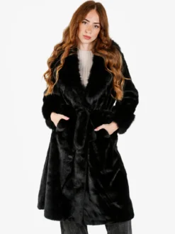 Made With Love Cappotto lungo da donna in ecopelliccia - nero