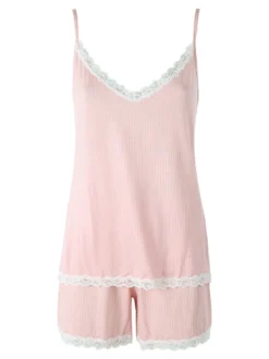 Magic Dream Pigiama corto da donna in fibre di bambù con pizzo - rosa