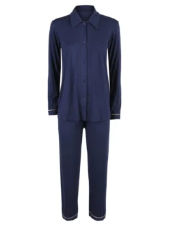 Magic Dream Pigiama donna aperto in fibre di bamboo - blu scuro
