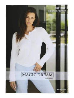 Magic Dream Pigiama lungo da donna in fibre di bambù con pantaloni a righe - bianco