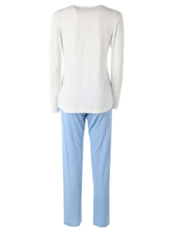 Magic Dream Pigiama lungo da donna in fibre di bambù con pantaloni a righe - bianco