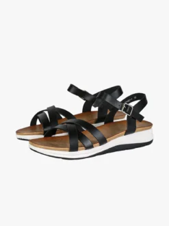 Marina Torres Sandali donna con fasce intrecciate e zeppa - nero