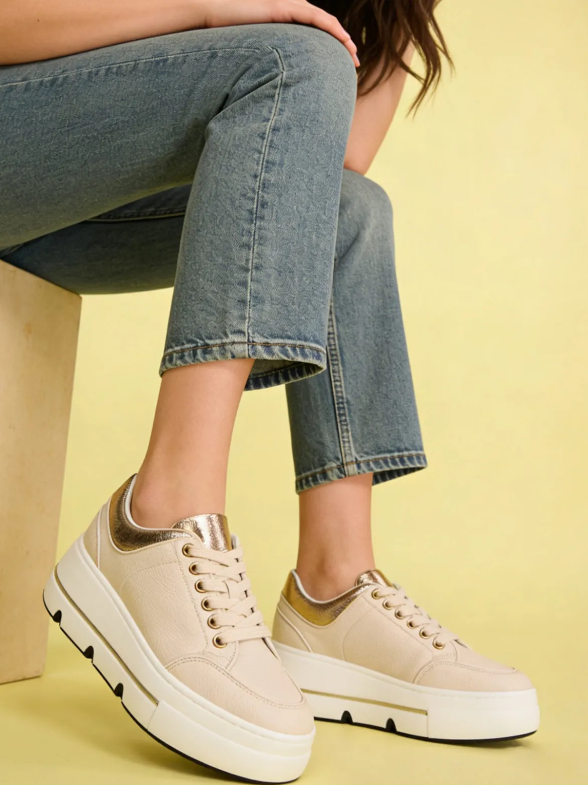 Martin Pescatore Sneakers donna stringate con platform - beige