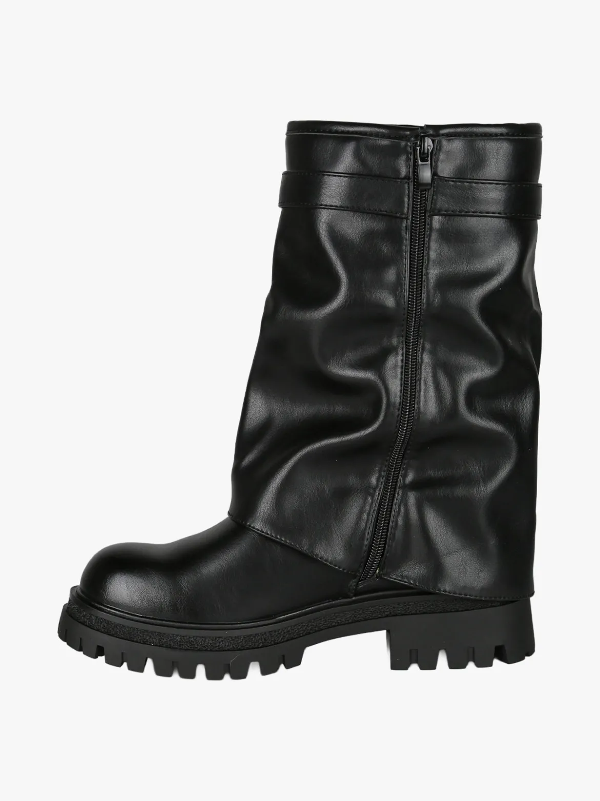 Martin Pescatore Stivaletti chunky donna a doppio strato con fibbia e zip - nero