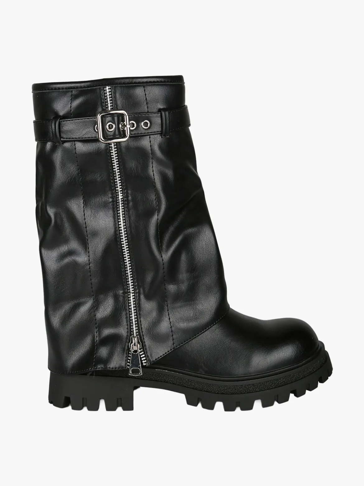 Martin Pescatore Stivaletti chunky donna a doppio strato con fibbia e zip - nero