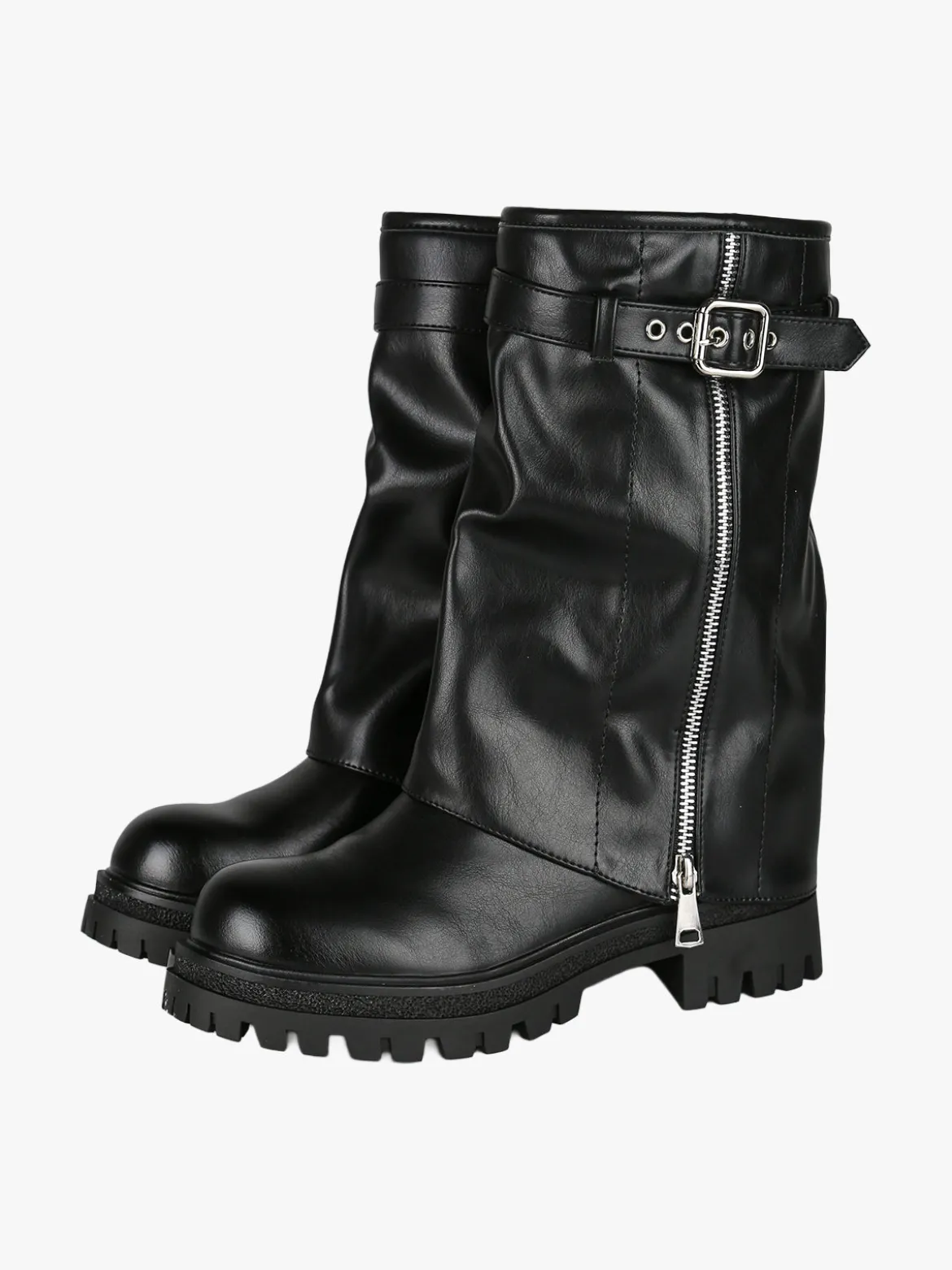 Martin Pescatore Stivaletti chunky donna a doppio strato con fibbia e zip - nero