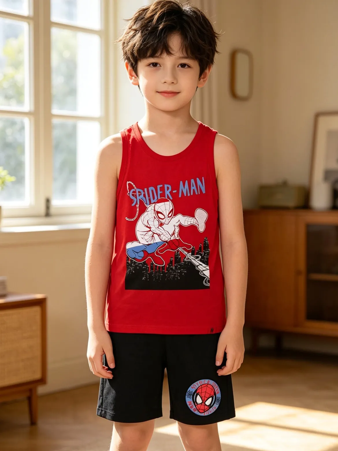 Marvel Spider-Man Completo corto da bambino in cotone con canotta e bermuda - rosso