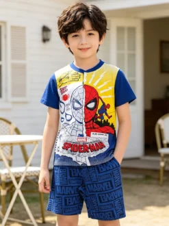 Marvel Spider-Man Pigiama corto da bambino in cotone con stampe - blu