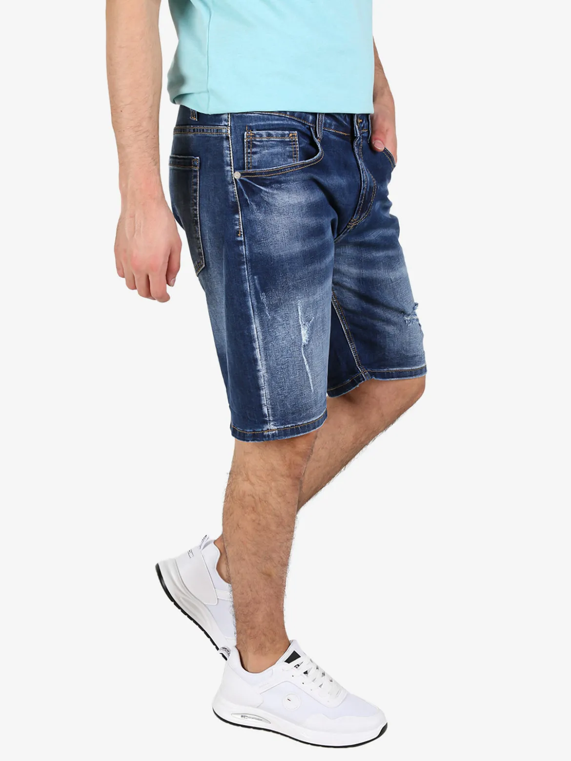 Max & Liu Bermuda da uomo in jeans con strappi