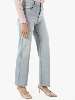 Max & Liu Jeans donna a gamba larga con ricami e perle - jeans
