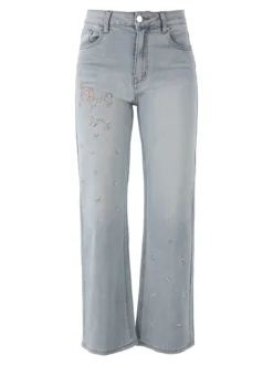 Max & Liu Jeans donna a gamba larga con ricami e perle - jeans