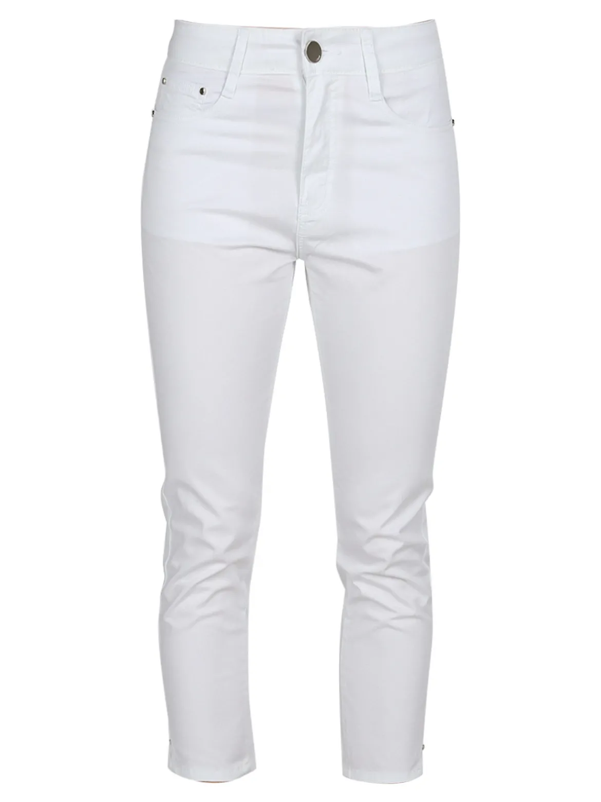 Max & Liu Pantaloni capri donna in cotone con piccolo spacco e strass sul finale