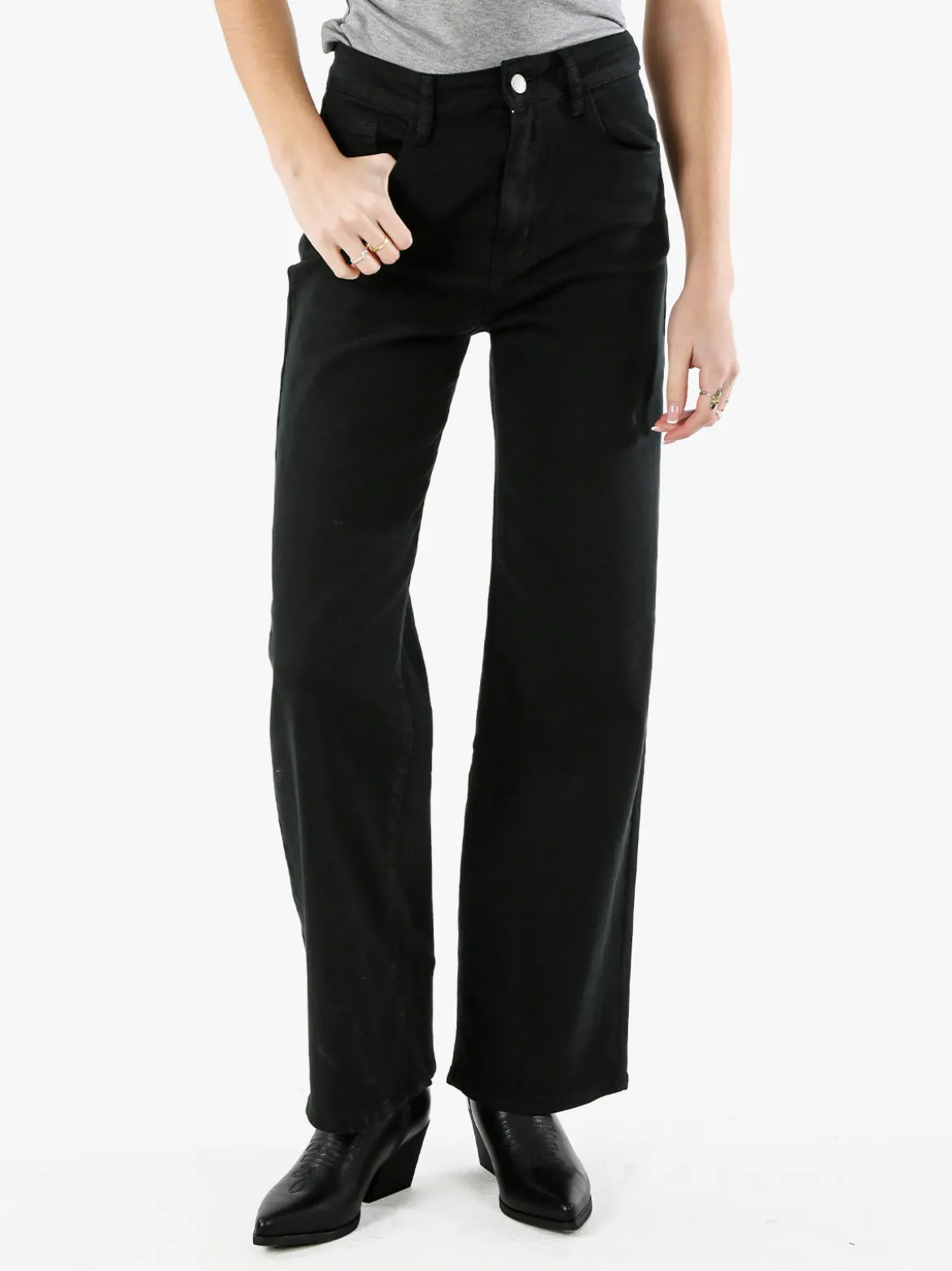 Max & Liu Pantaloni donna jeans a gamba larga - nero