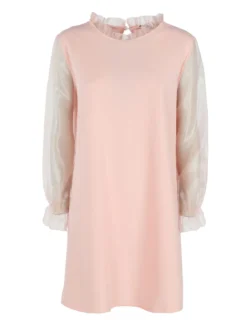 Melitea Abito donna con colletto alla coreana e maniche in tulle