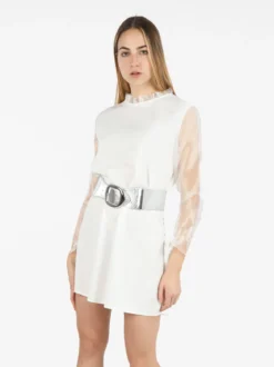 Melitea Abito donna con colletto alla coreana e maniche in tulle