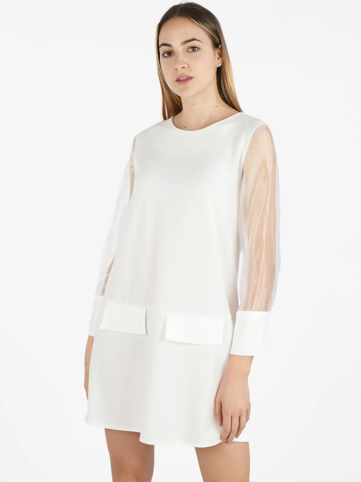 Melitea Abito girocollo da donna con maniche in tulle