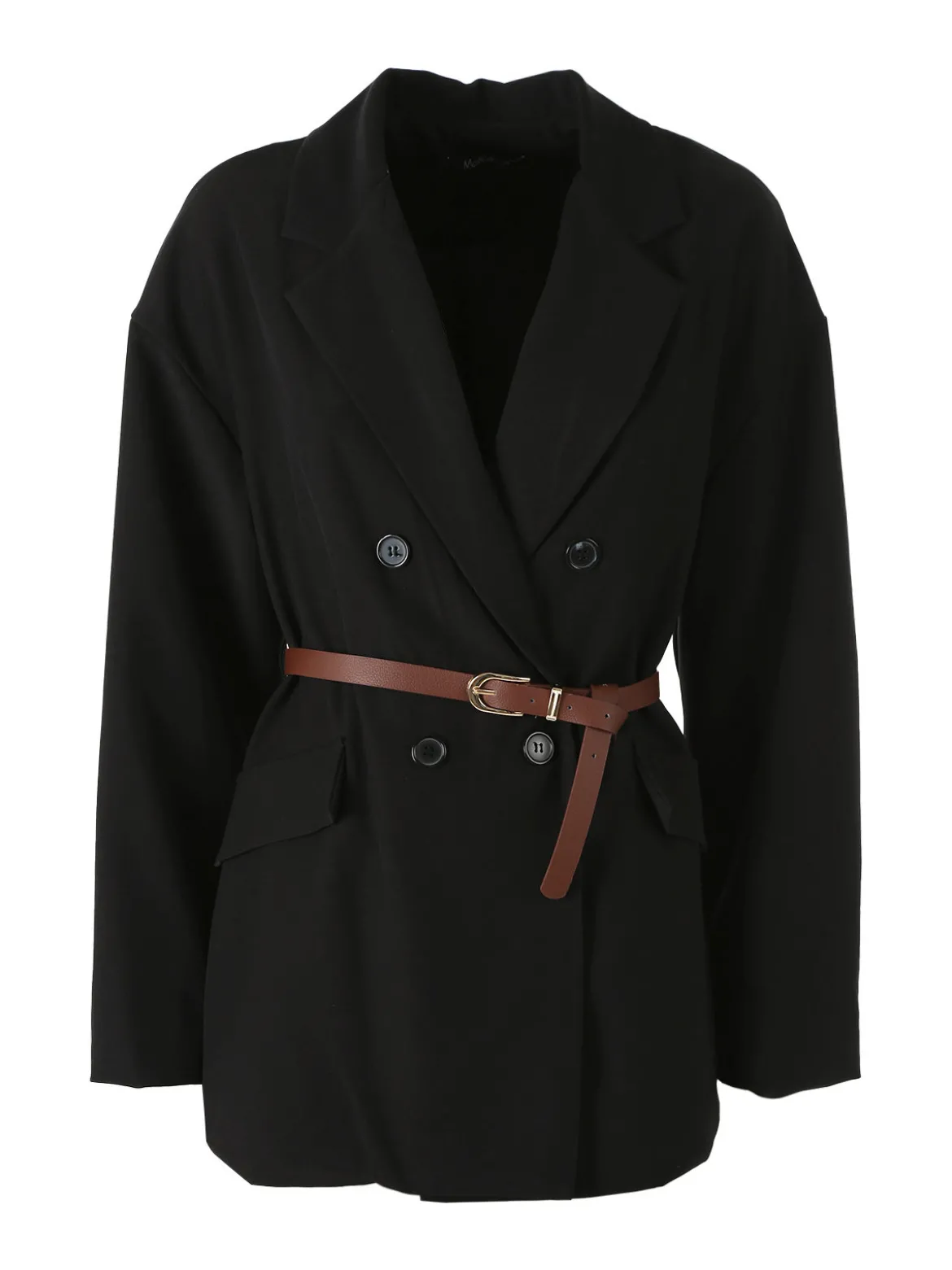 Melitea Blazer donna a doppiopetto con cintura in vita - nero