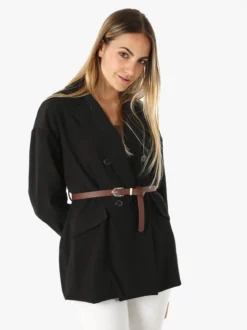 Melitea Blazer donna a doppiopetto con cintura in vita - nero