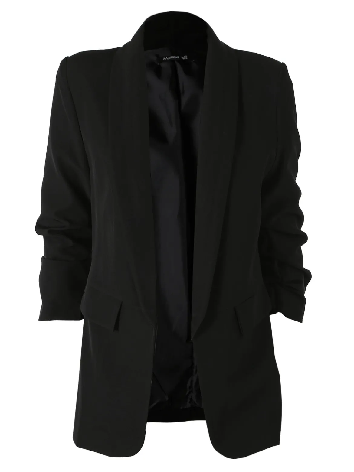 Melitea Blazer donna aperto con maniche arricciate - nero