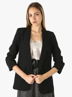Melitea Blazer donna aperto con maniche arricciate - nero