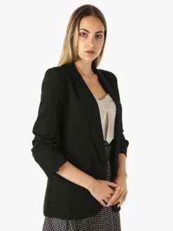 Melitea Blazer donna aperto con maniche arricciate - nero