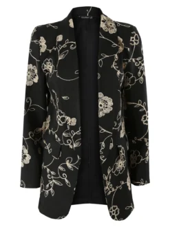 Melitea Blazer donna aperto con ricami floreali - nero