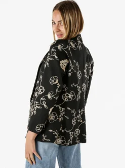 Melitea Blazer donna aperto con ricami floreali - nero