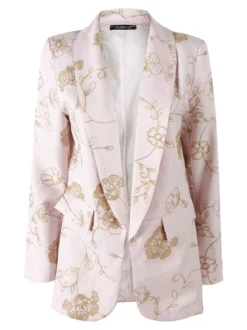 Melitea Blazer donna aperto con ricami floreali - rosa