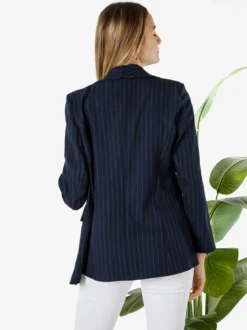 Melitea Blazer donna gessato senza chiusura - blu scuro
