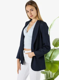 Melitea Blazer donna gessato senza chiusura - blu scuro