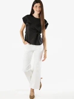 Melitea Blusa donna a maniche corte in tessuto effetto raso - nero