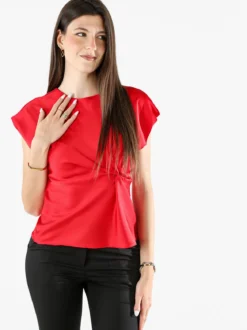 Melitea Blusa donna a maniche corte in tessuto effetto raso - rosso
