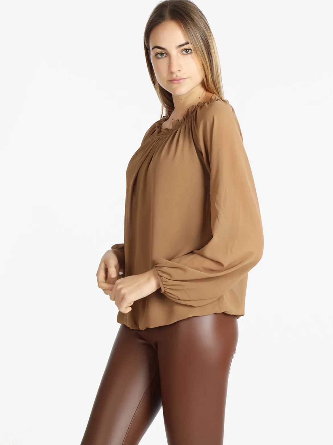 Melitea Blusa donna in voilè con scollo a barca