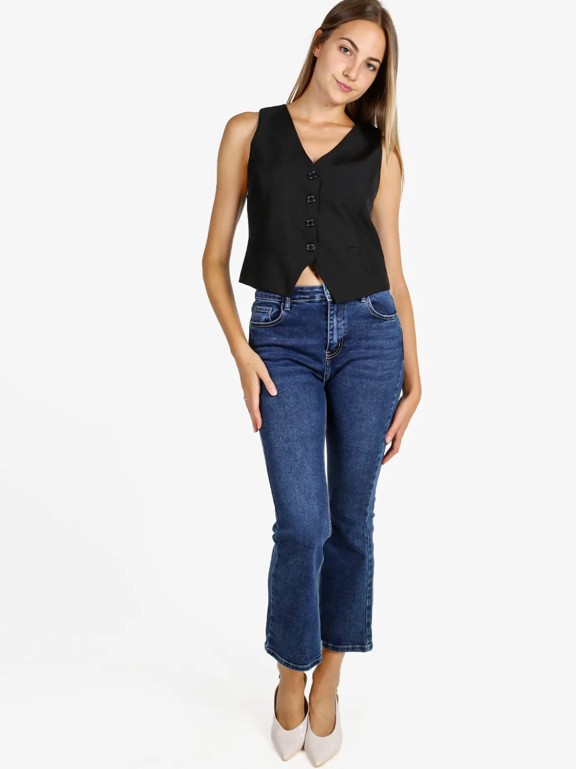 Melitea Gilet donna elegante con bottoni - nero