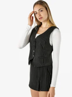 Melitea Gilet donna gessato con bottoni - nero