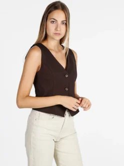Melitea Gilet donna monocolore con bottoni - moro