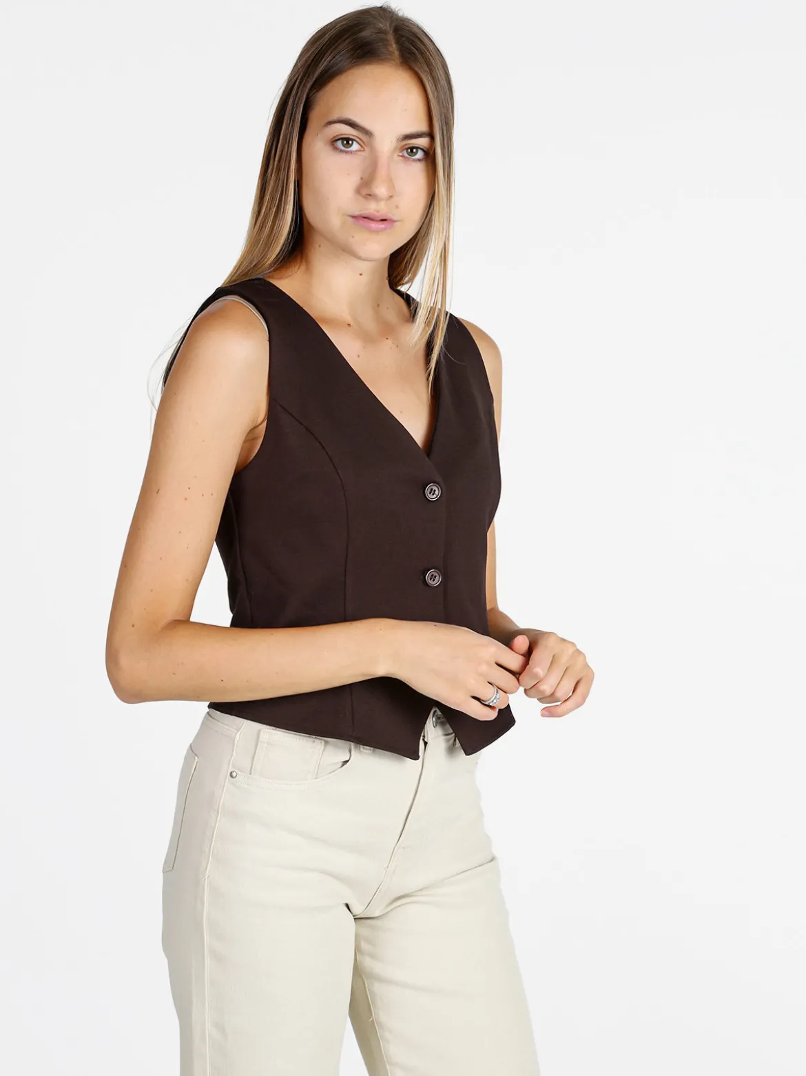 Melitea Gilet donna monocolore con bottoni - moro