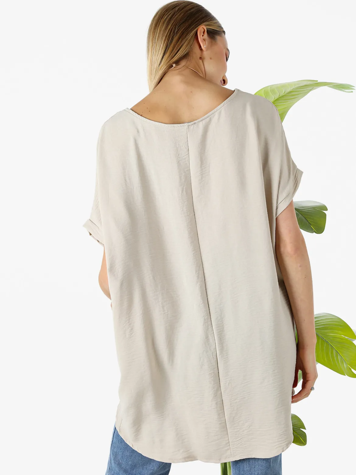 Melitea Maxi blusa da donna a maniche corte - beige