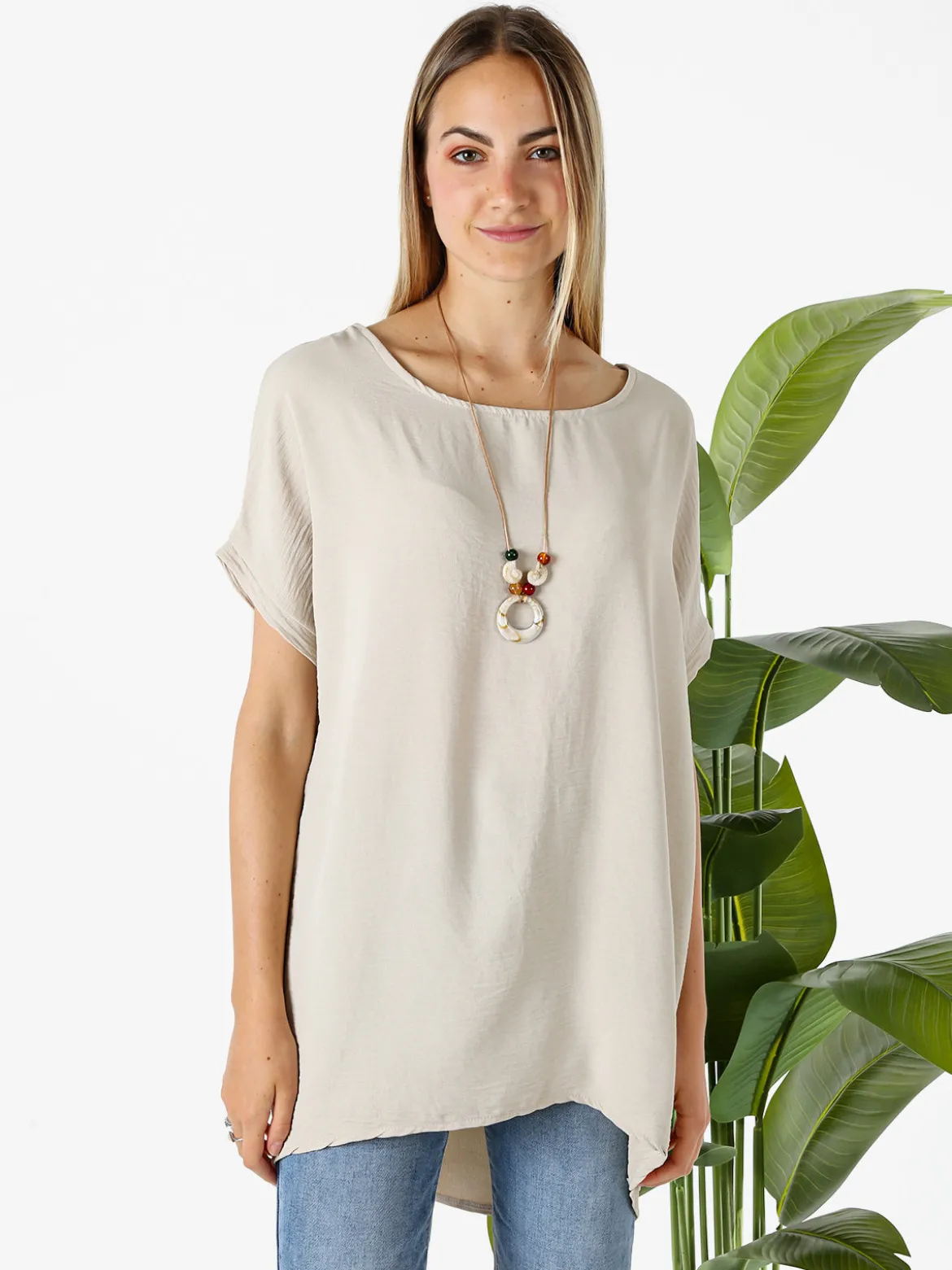 Melitea Maxi blusa da donna a maniche corte - beige
