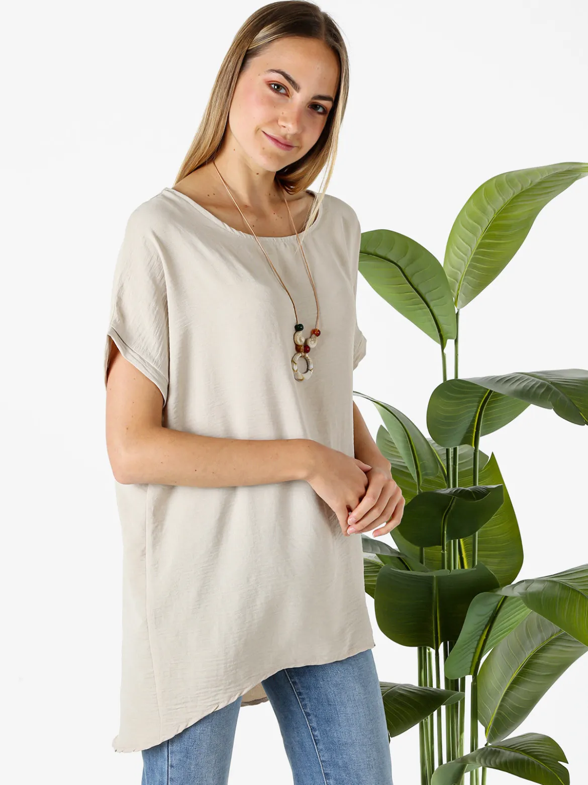 Melitea Maxi blusa da donna a maniche corte - beige