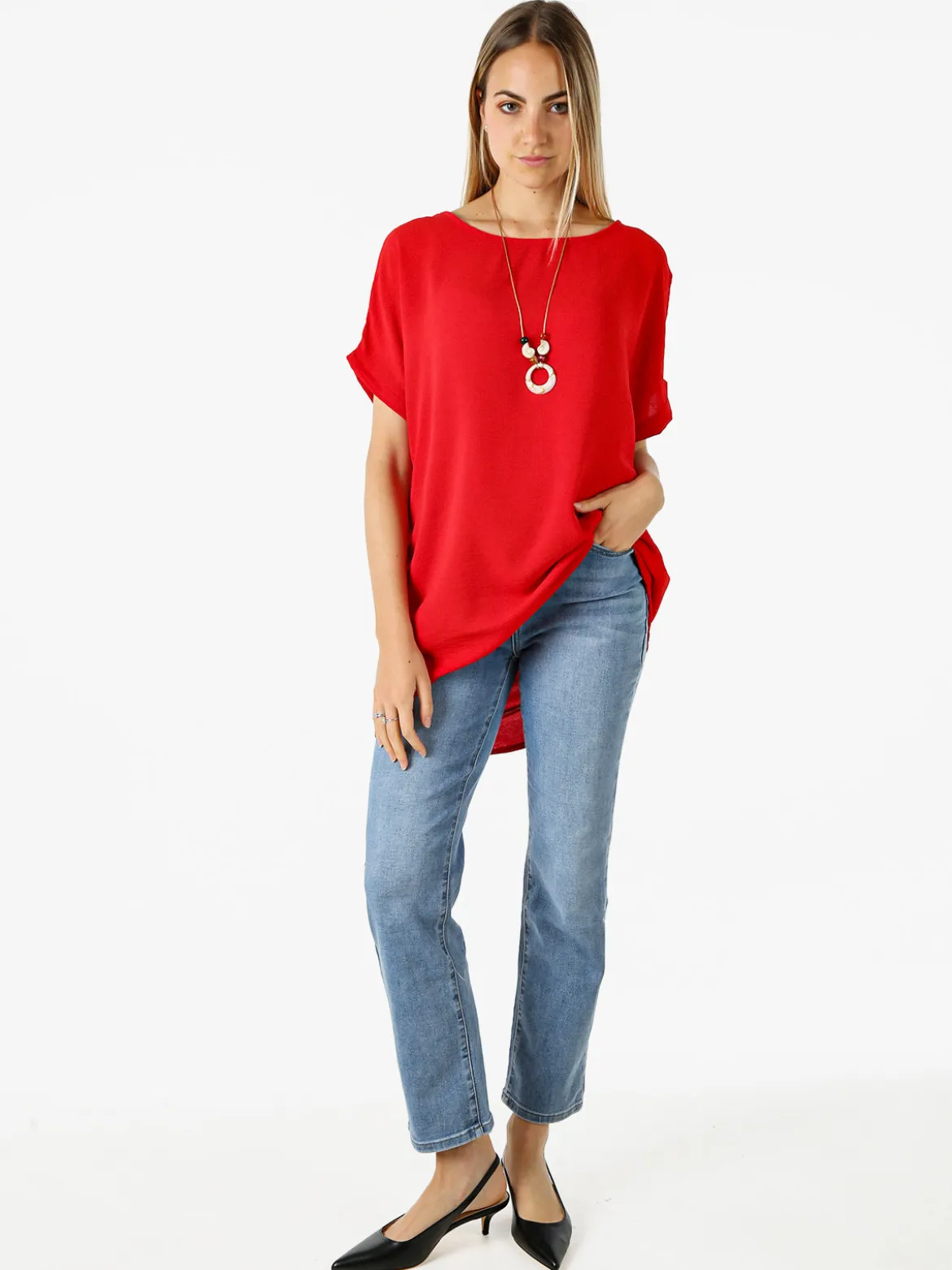 Melitea Maxi blusa da donna a maniche corte - rosso