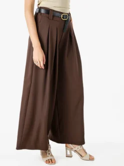 Melitea Pantaloni donna a palazzo con vita alta e cintura - moro