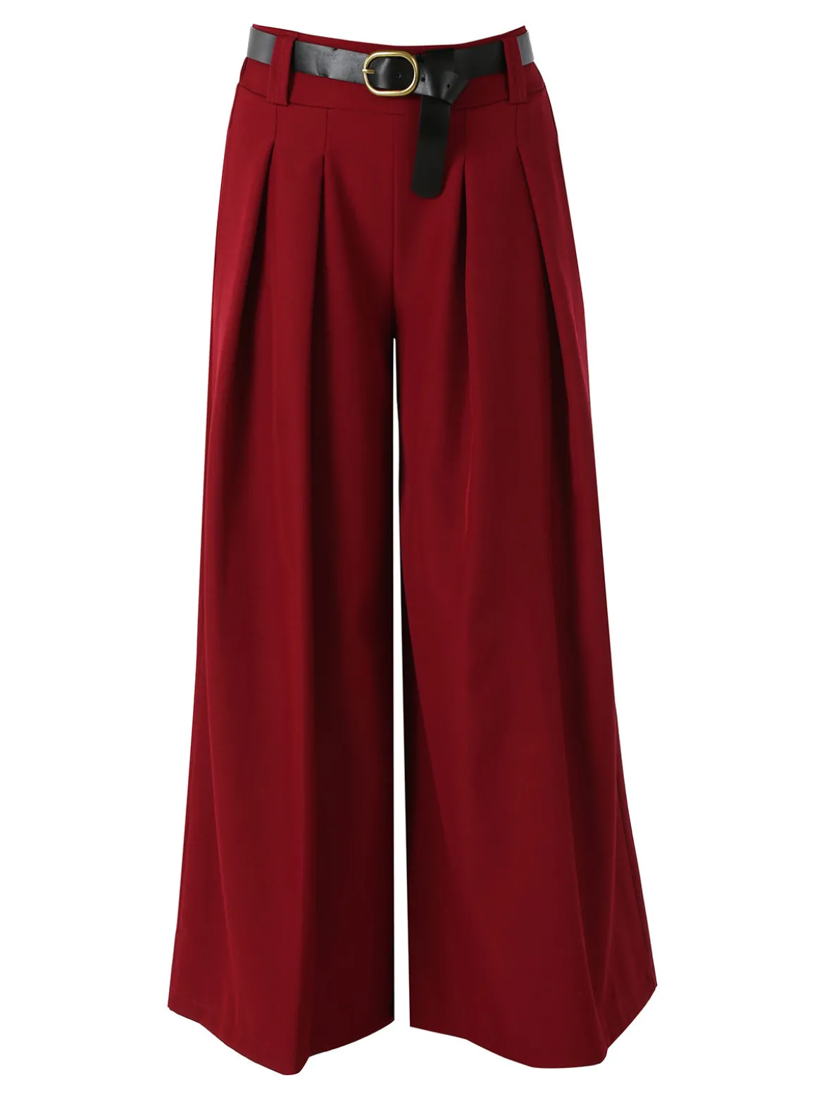 Melitea Pantaloni donna a palazzo con vita alta e cintura - rosso