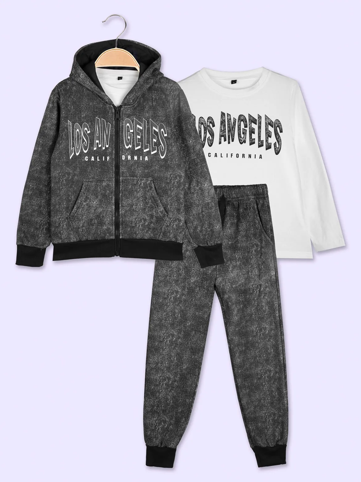 Mg Fashion Studio Completo tuta 3 pezzi da ragazzo con cappuccio e zip - nero