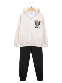 Mg Fashion Studio Completo tuta 3 pezzi da ragazzo con cappuccio e zip - beige