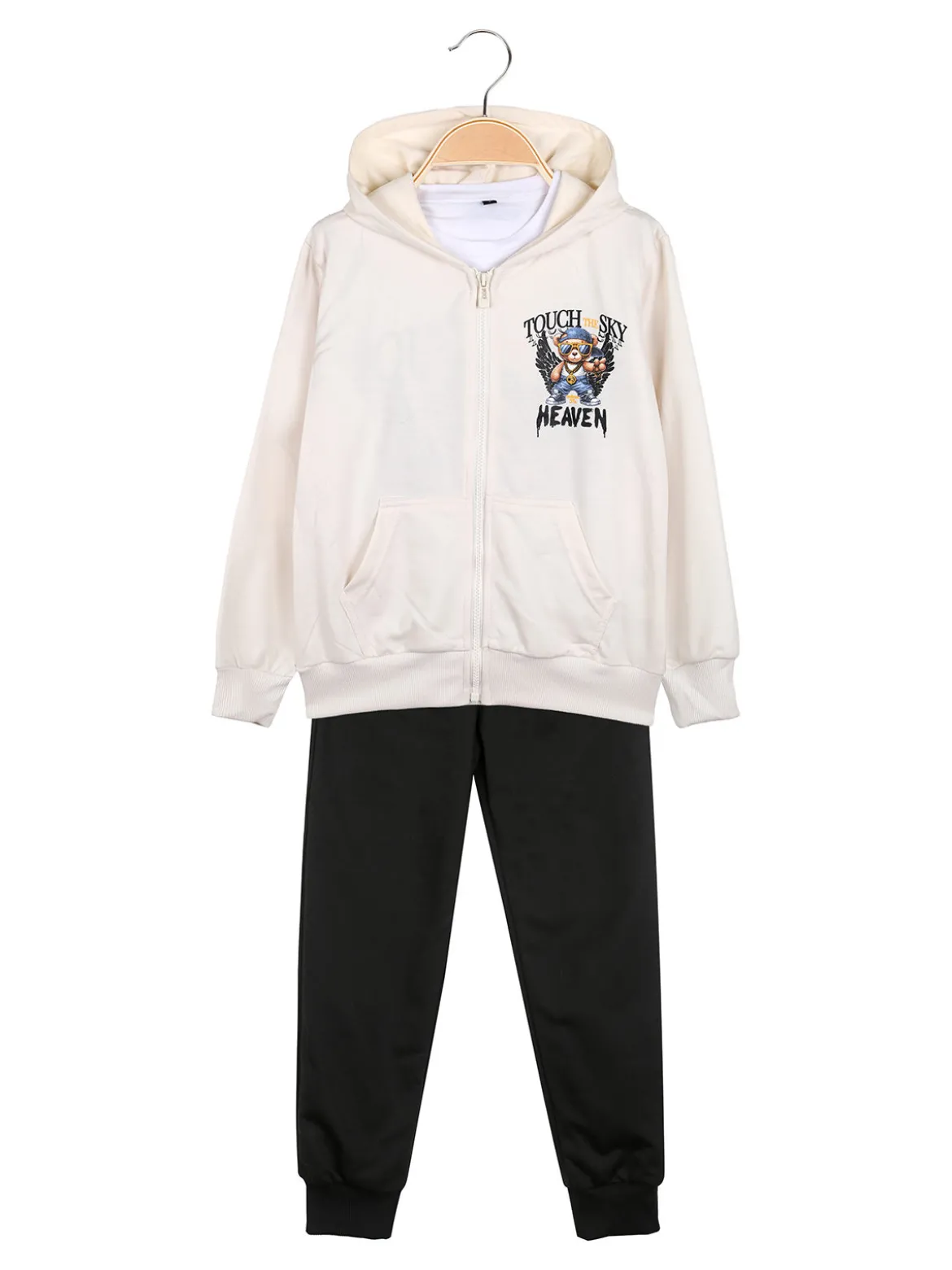 Mg Fashion Studio Completo tuta 3 pezzi da ragazzo con cappuccio e zip - beige