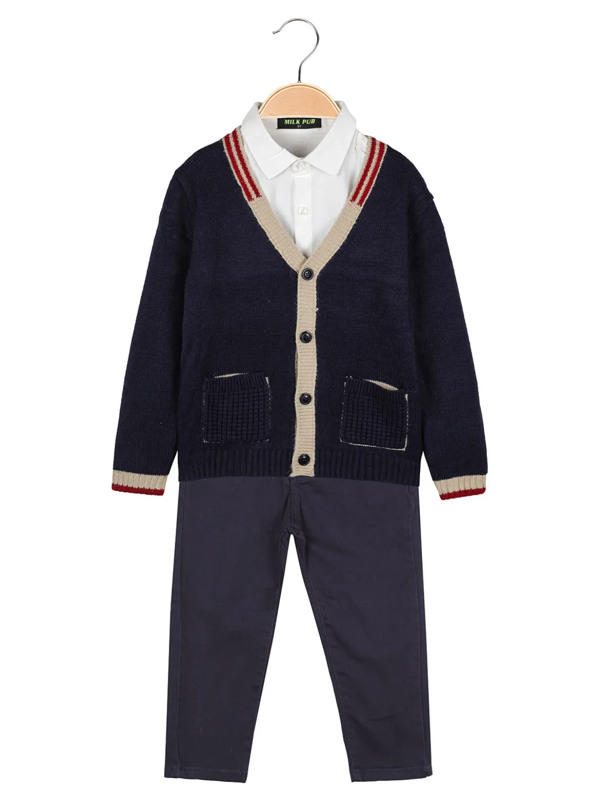 Milk Pub Completo 3 pezzi da bambino con gilet e camicia - blu scuro
